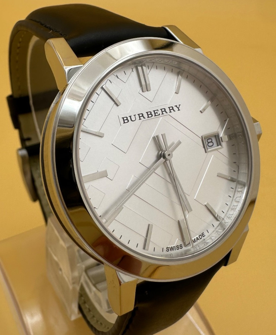BURBERRY The City 38mmBU9008 Silver Dial Black Leather Strap