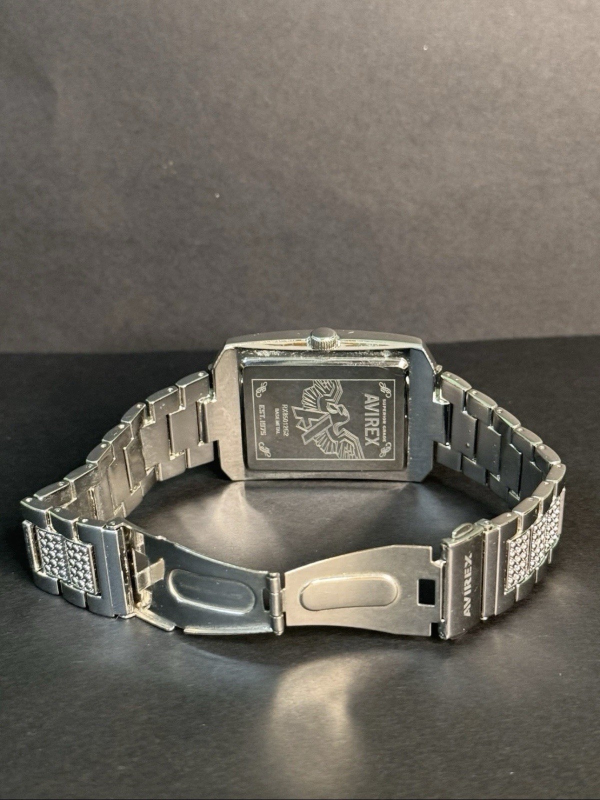 Avirex Men’s Rhinestone Watch – Silver Tone Rectangle Face Bling Iced Out