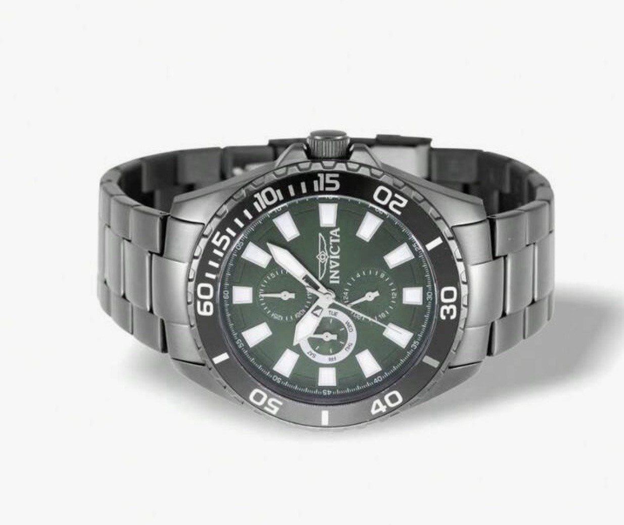 Invicta Pro Diver Men’s Quartz Chronograph Green Dial Black Bezel Gray Bracelet