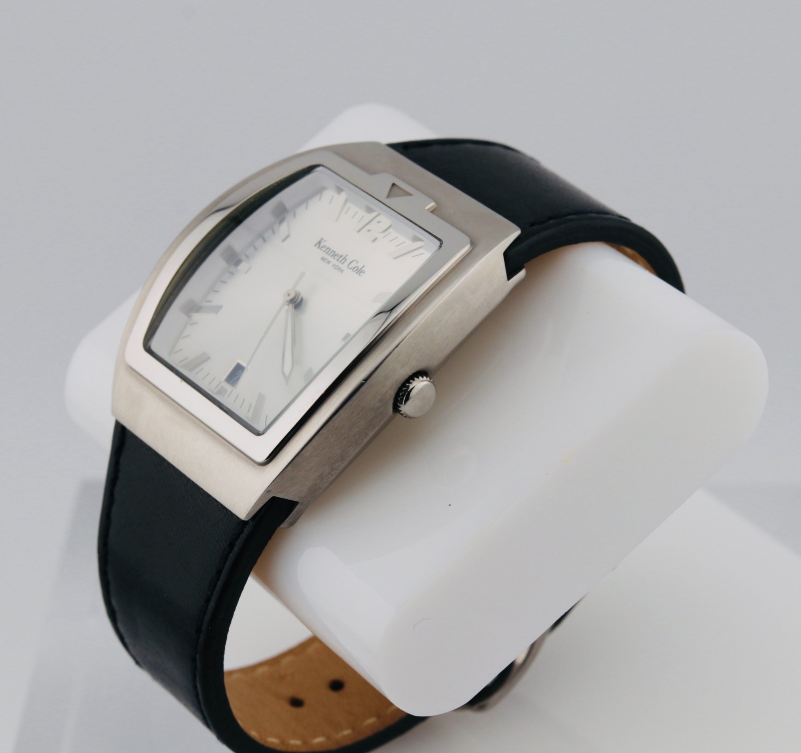 Kenneth Cole White Dial Black Leather Date Tonneau Men’s Watch (85)