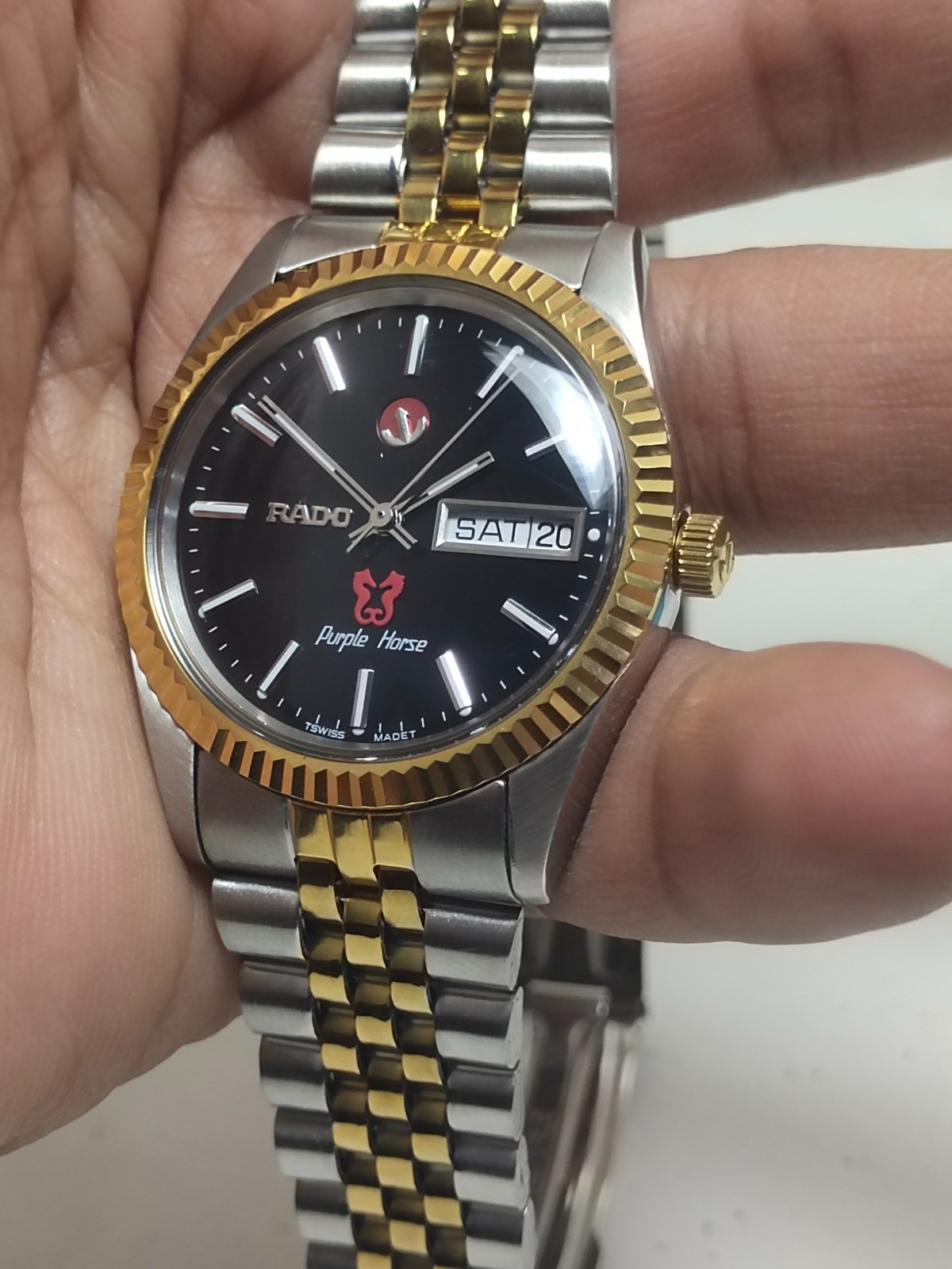 Rado Purple Horse Black Dial Day-Date Automatic Men’s Wristwatch two tone