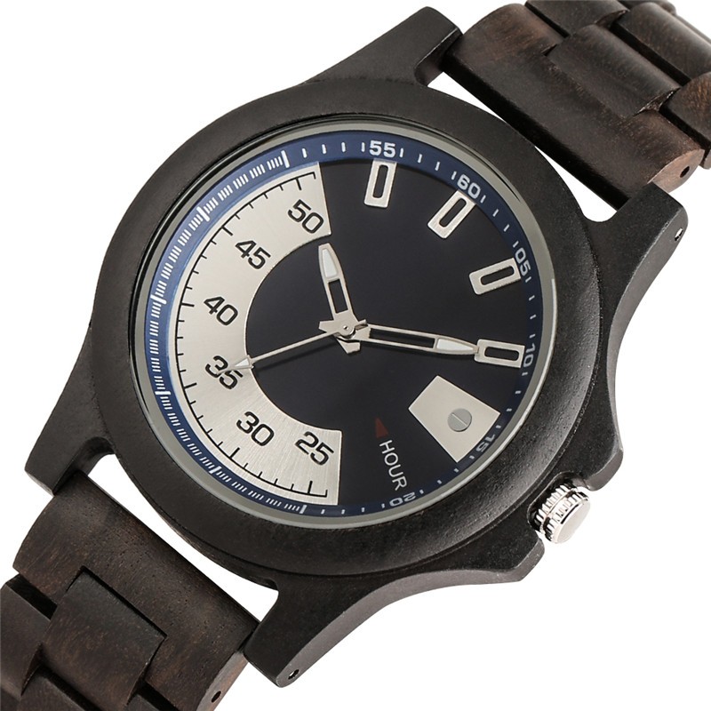 Natural Wood Watch for Men Handcrafted Quartz Adjustable Wooden Strap Unique