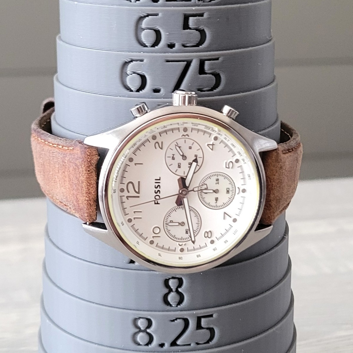 Fossil Flight Chronograph Watch White Dial Brown Leather Band Mens / Unisex EUC