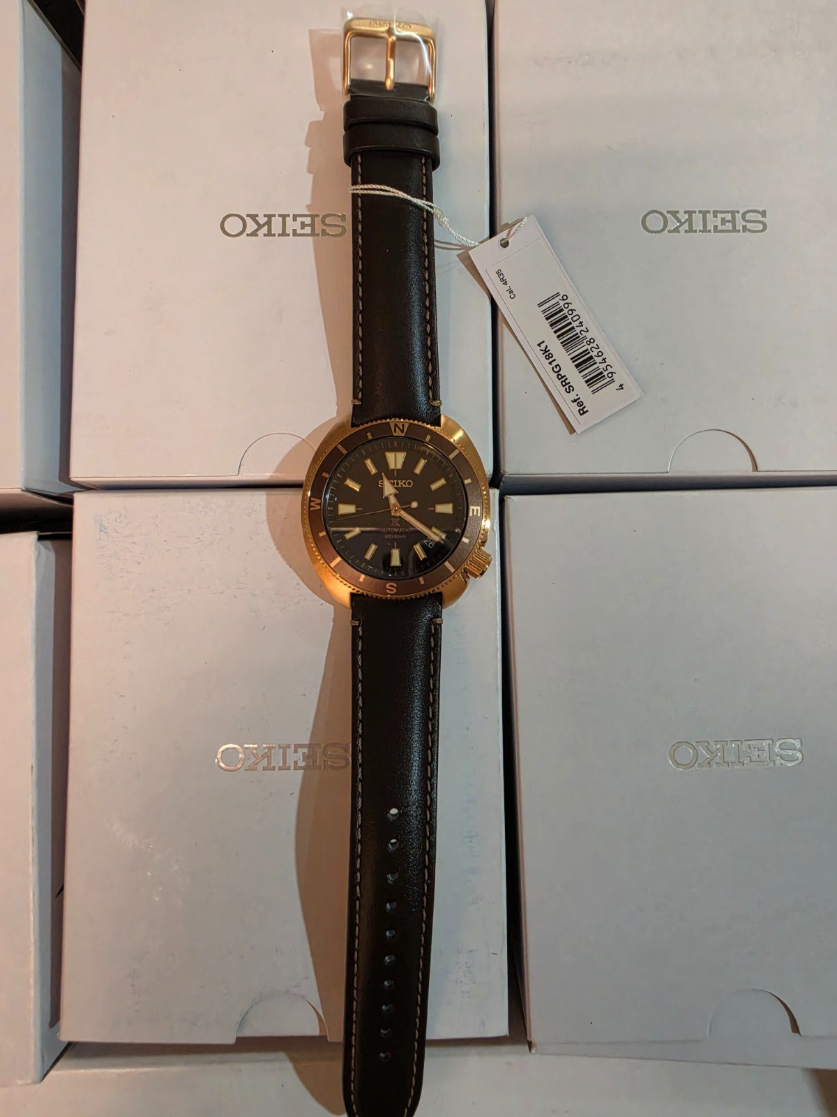 SEIKO ProspeX SRPG18K1 Brown Automatic Watch Leather Diver’s 200m Tortoise NOS