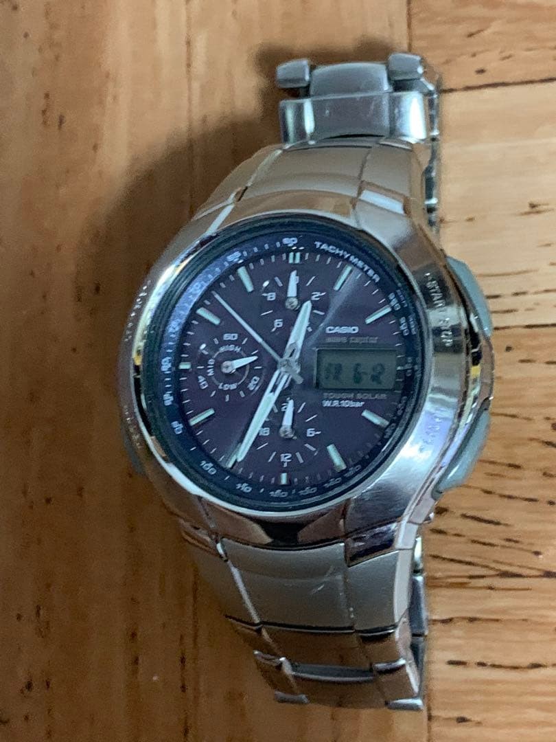 Casio Wave Ceptor WVA-500 Radio Solar AnaDigi Chronograph Mens Watch -For Parts