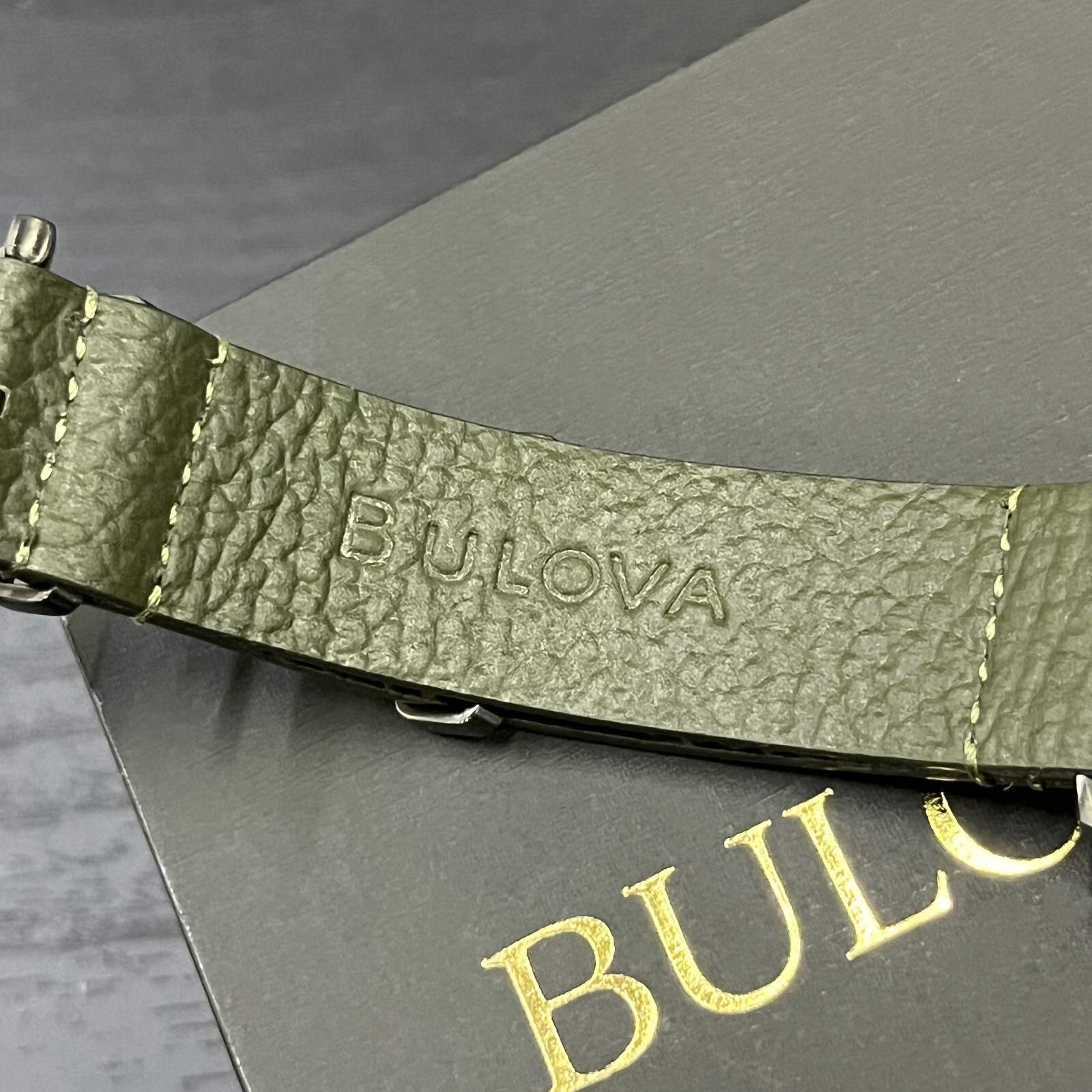 Bulova Hack 38MM Black Dial Green Leather Strap Automatic Men’s Watch 98A255