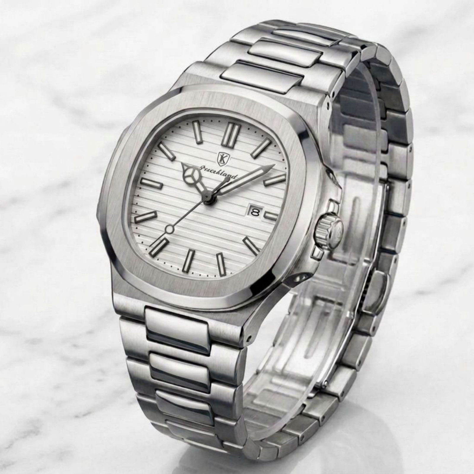 Men Luxury Quartz All Silver Watch Luminous Stainless Steel White Dial Poedagar