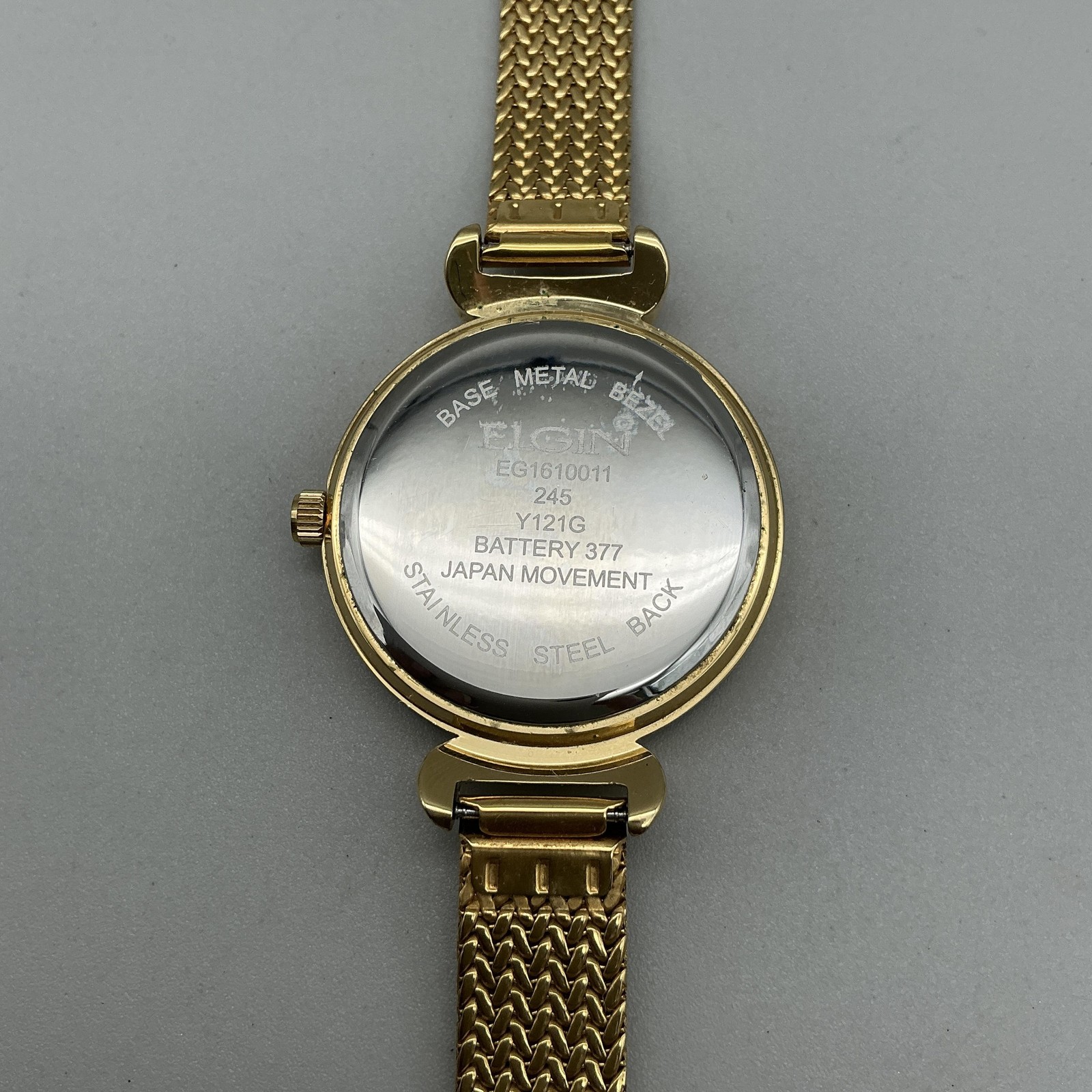 Elgin Womens Watch 35mm Champagne Dial Gold Crystals Mesh Band New Battery