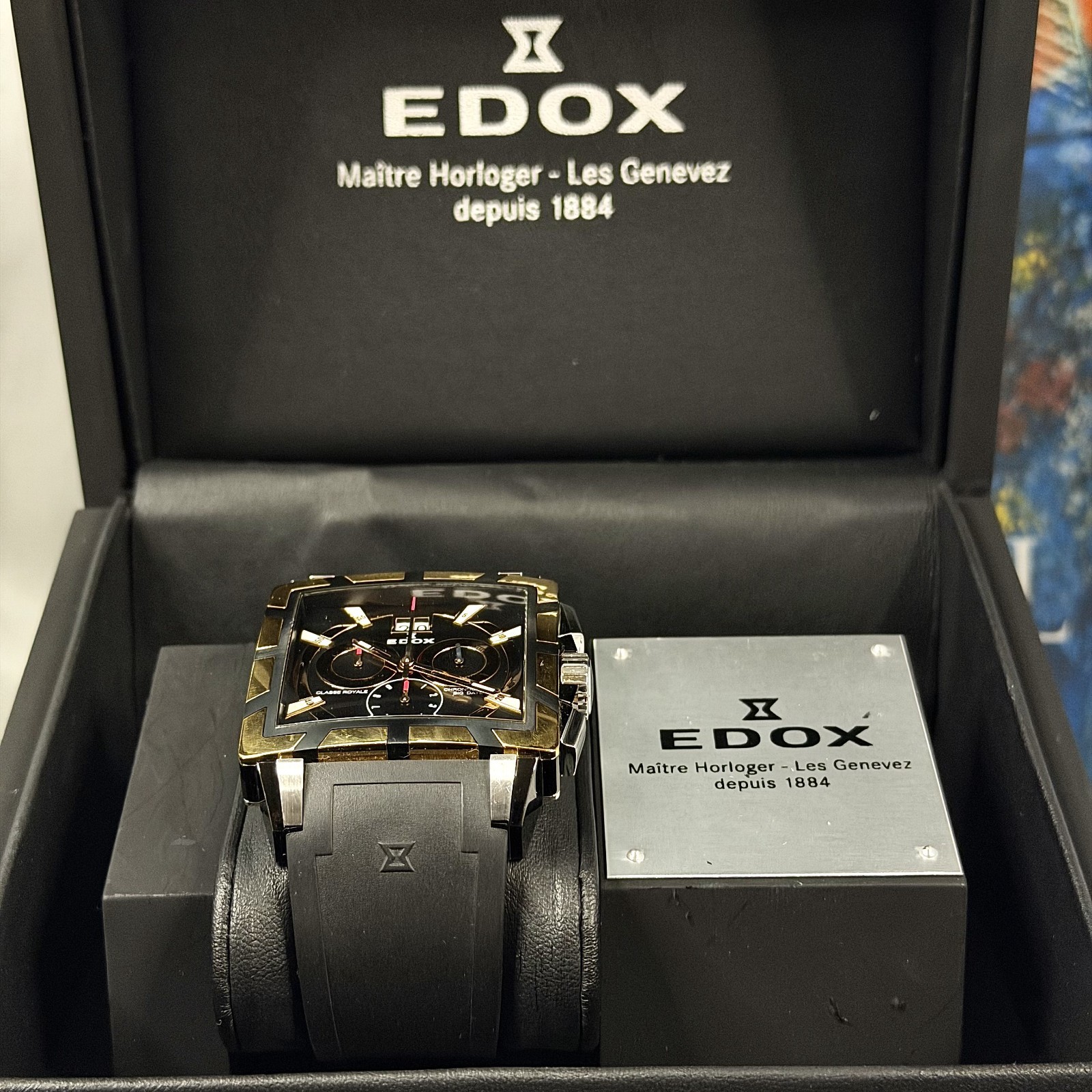 Edox Classe Royale Chronograph Big Date 10013 Rose Gold PVD Boxed