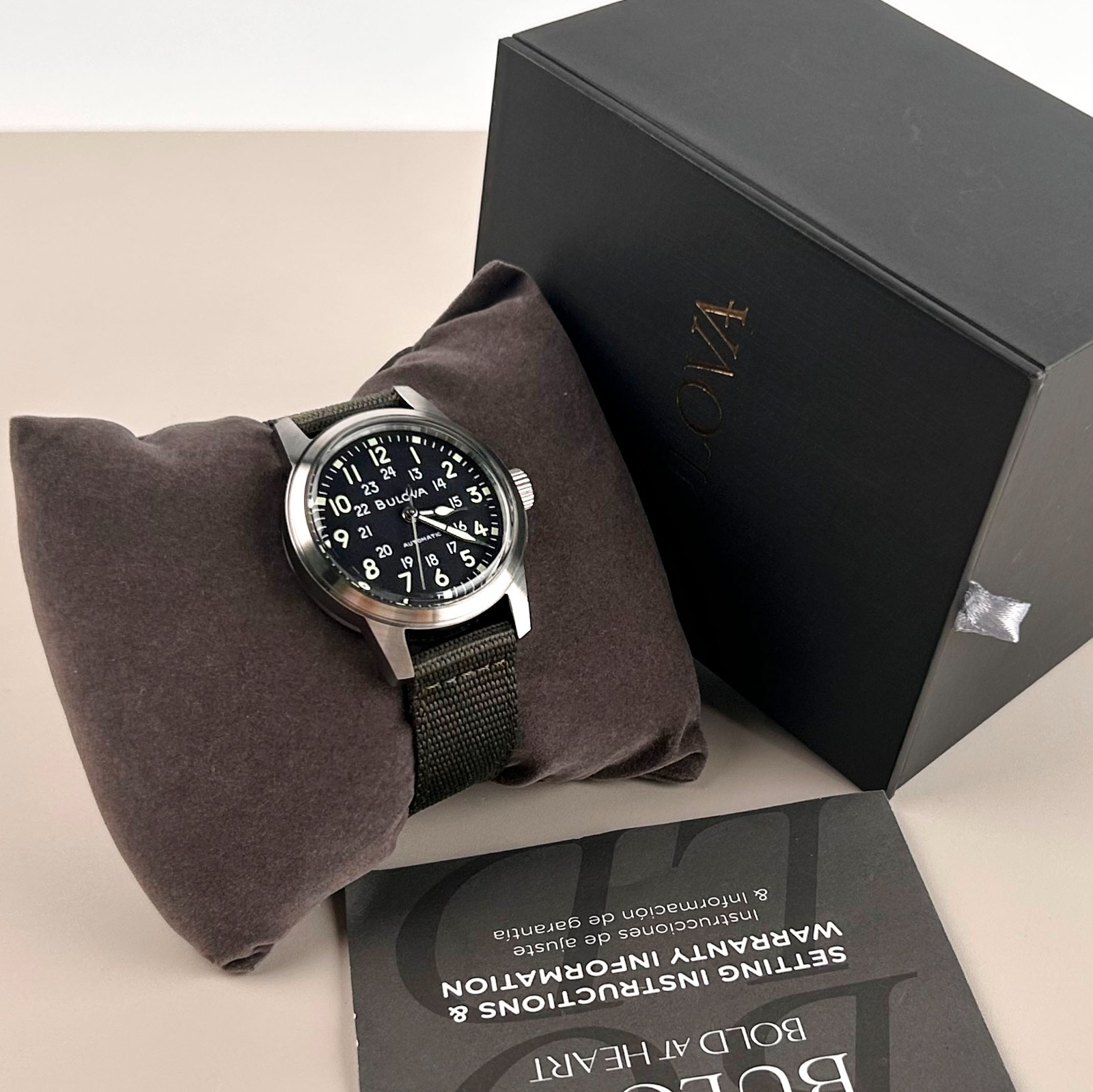 New Bulova 96A259 VWI Special Edition Hack 38mm Automatic Black Dial Men’s Watch