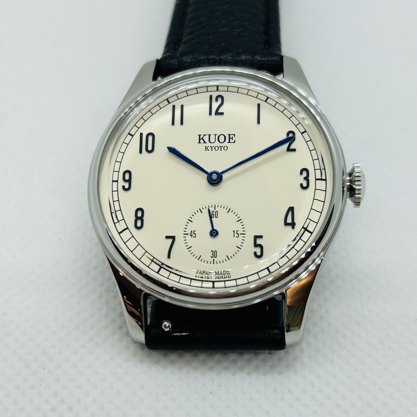 KUOE KYOTO Quartz Watch OLD SMITH 90-001 Black Band Cream Dial Blue Needle 35mm