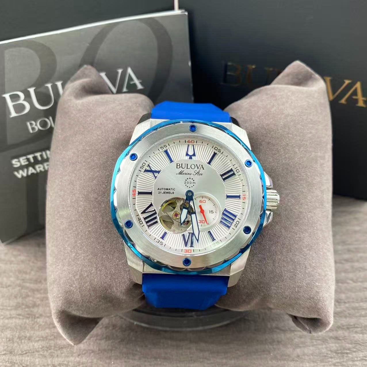 Bulova Marine Star 98A225 Men’s Automatic Watch Blue Rubber Strap New With Box