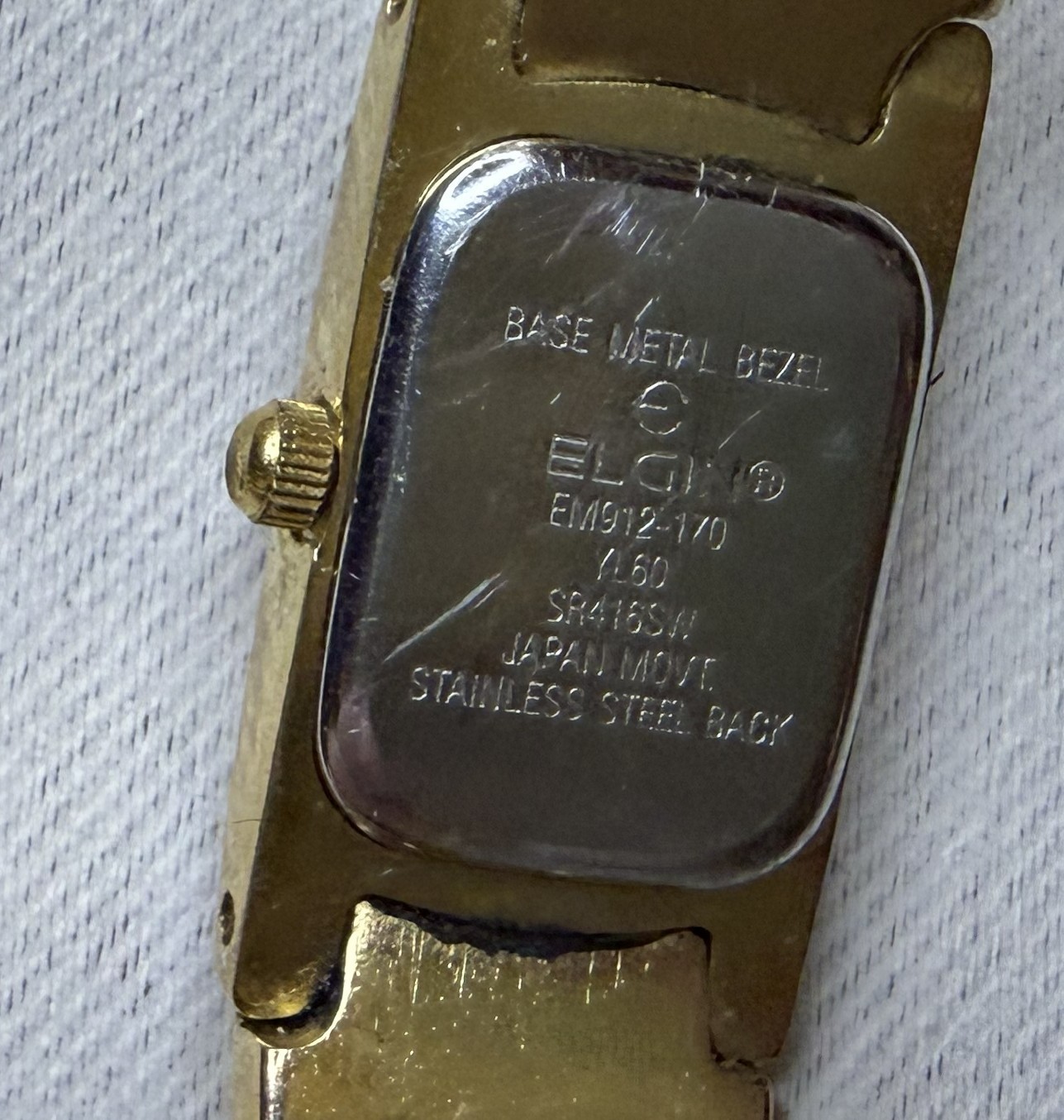 Elgin EM912-170 Womens Gold Tone Watch Rectangular Case Chevron Link Bracelet