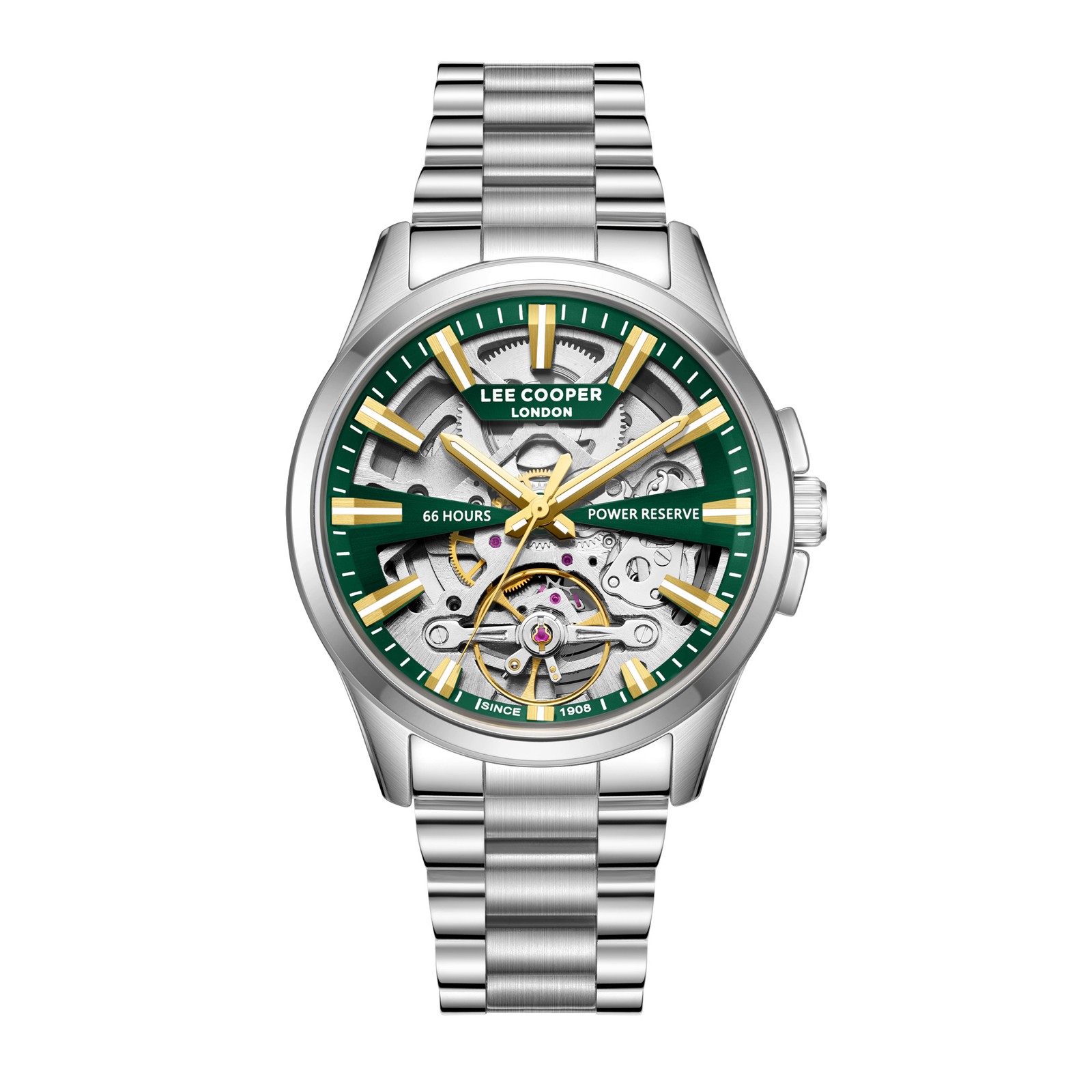 Lee Cooper Men’s Automatic Watch | Green Dial, Silver Case, 43mm, 30 m (3 ATM)
