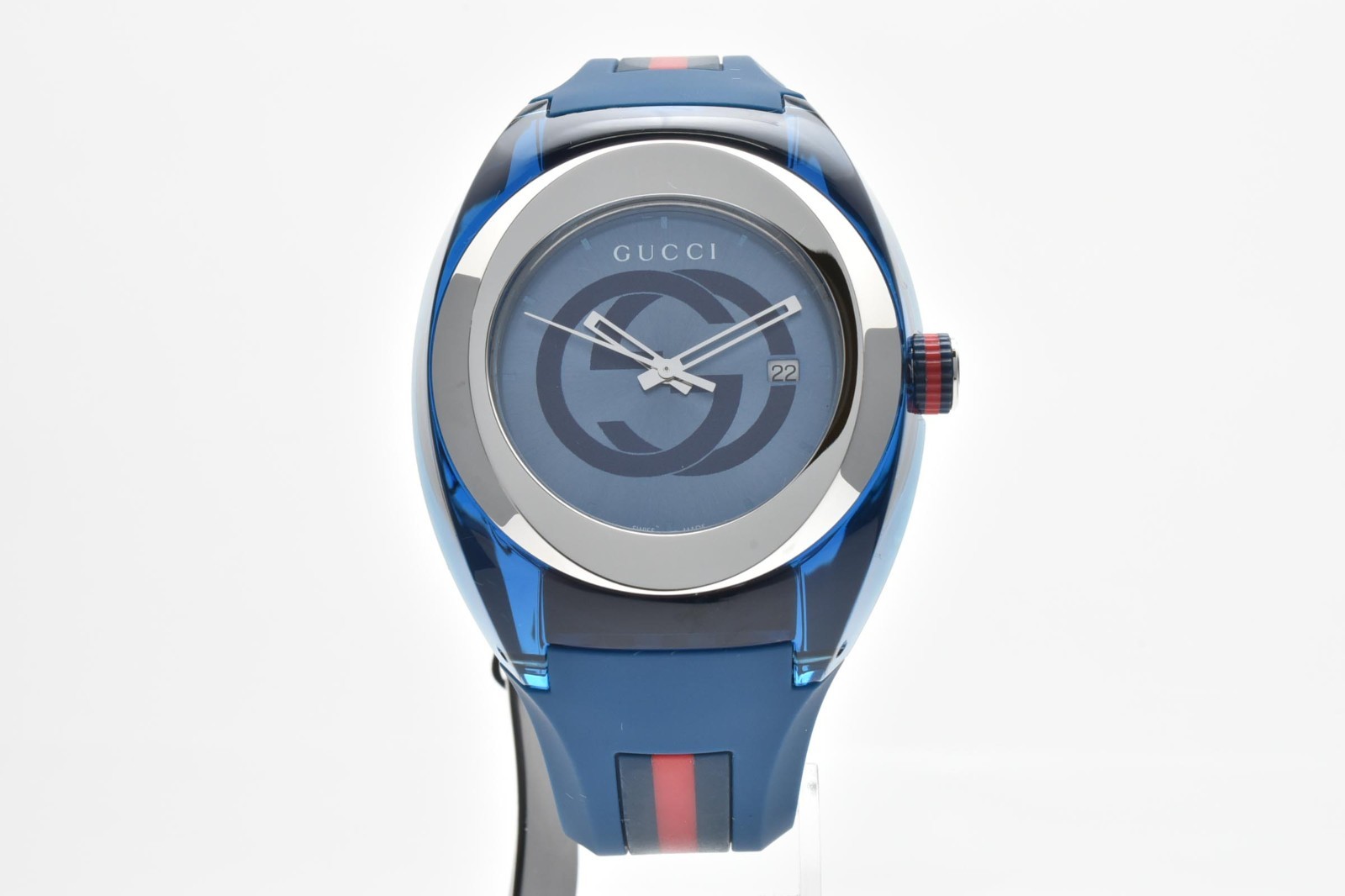 [Near MINT] GUCCI Sync YA137104A/137.1 Blue Silicon Quartz Mens Watch JAPAN