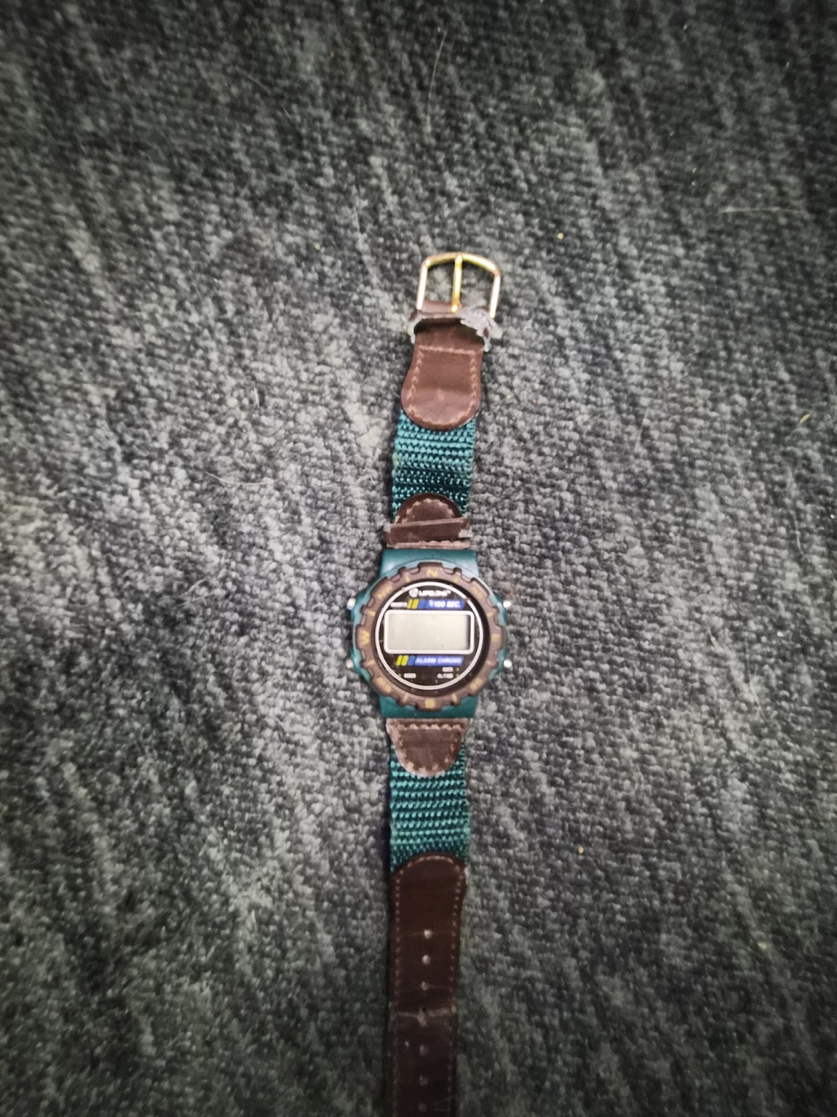 ⌚ Lifelong Digital Alarm Chrono Watch Green Canvas Leather Retro Sold AS IS 🔥