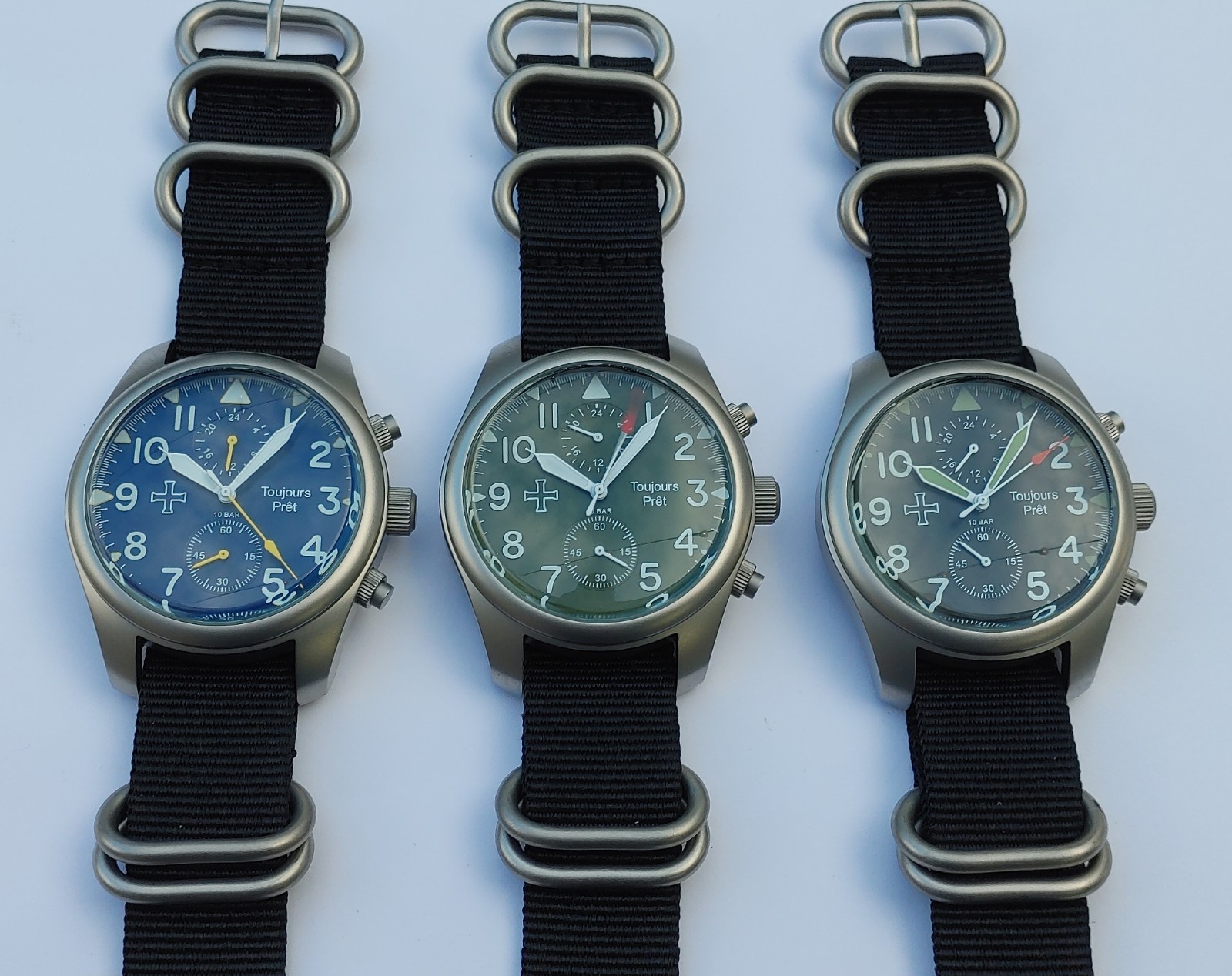 Toujours Pret GMT military field watch. Blasted stainless steel – Blue