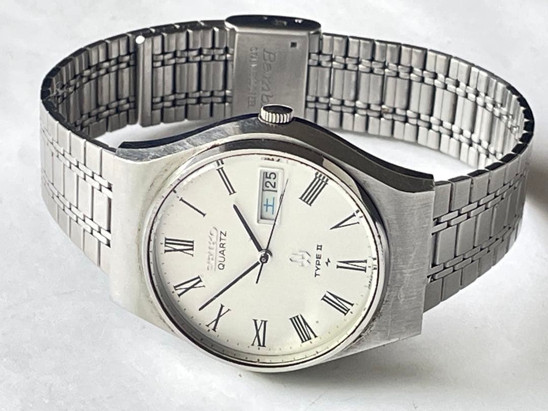 SEIKO TYPE II 4336-8040 DAINI 1977 Silver Dress Watch Used Japan