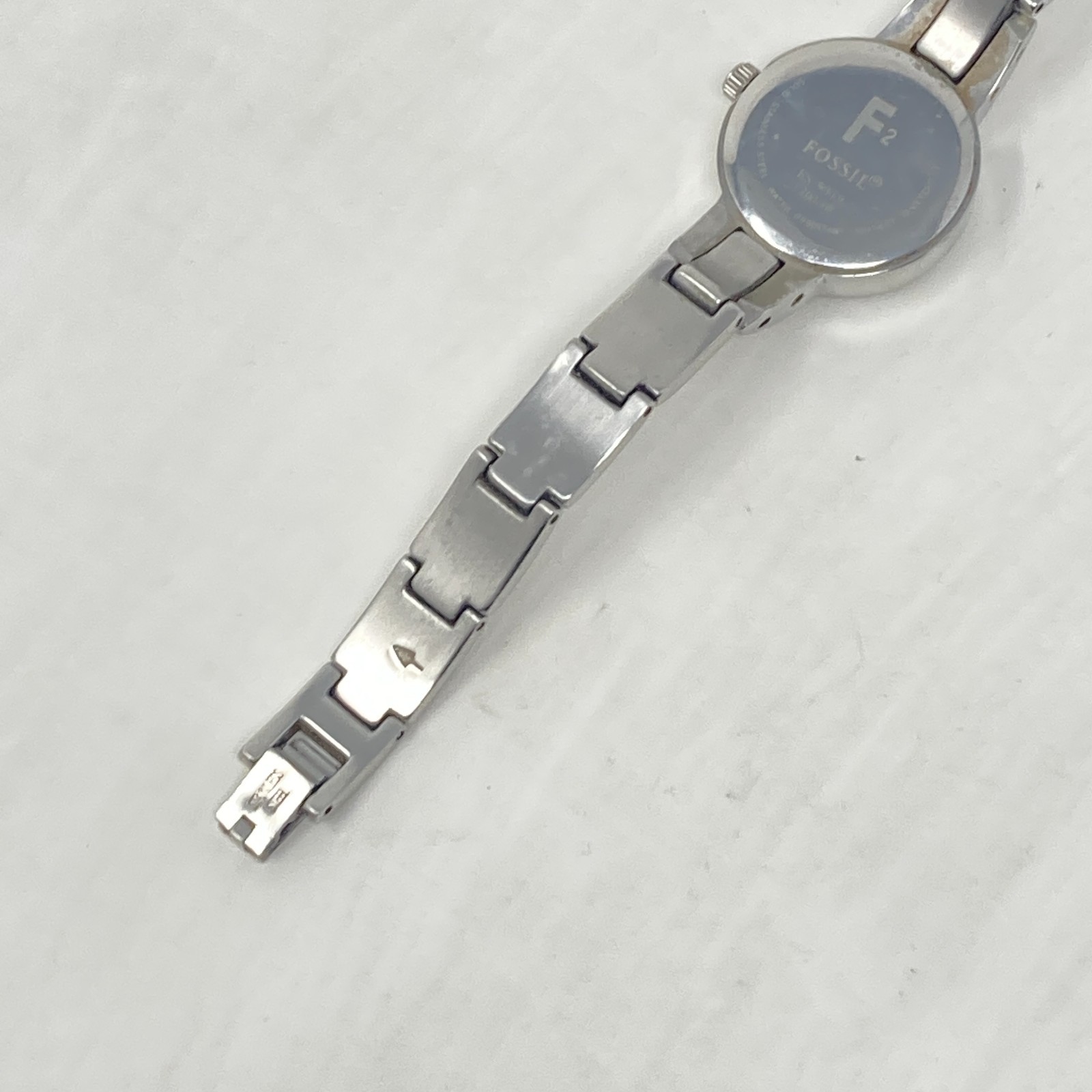 Fossil F2 Womens Watch 22mm Silver Tone Green Dial Faceted WR New Battery 6.25″