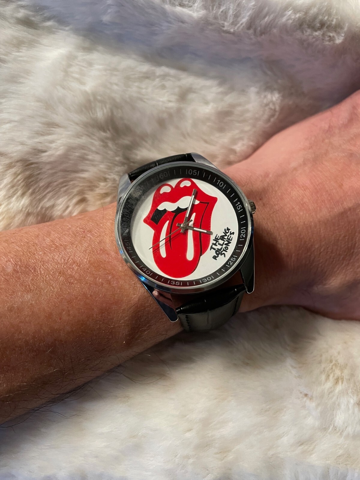 COKE Watch with Black Faux Leather Band and Multicolor Dial, Quartz Movement