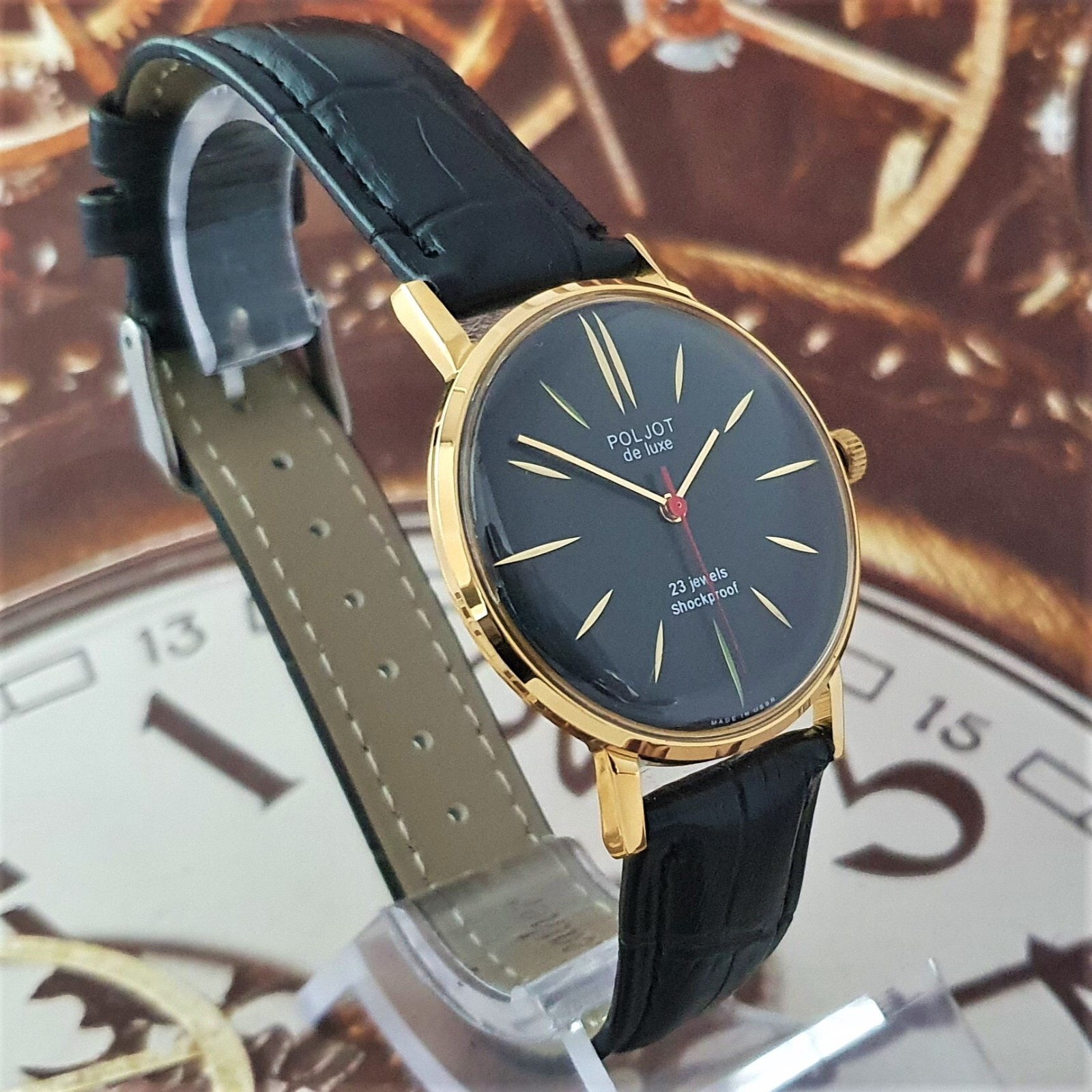 Vintage Watch Poljot De Luxe ULTRA SLIM 2209 Black Dial Mechanical Watch USSR