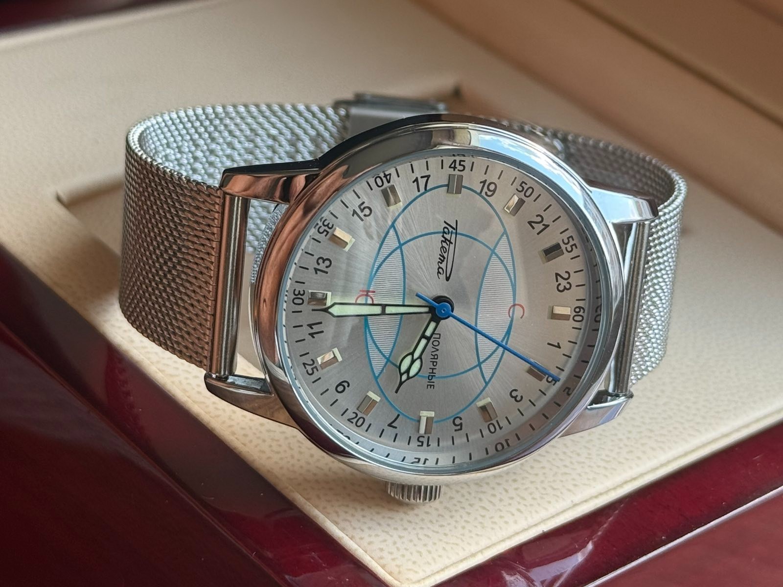 Watch 24h Mechanical Raketa Wrist Men Soviet USSR Polar Day Russian Rare Silver
