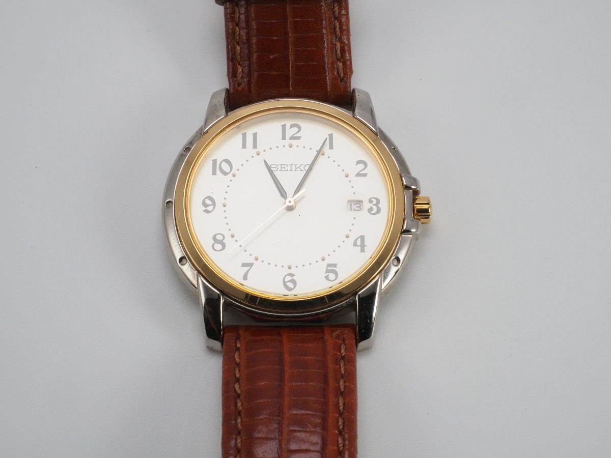 Seiko Slim Quartz Gentlemen Light Brown Leather Band Dress Watch Japan Movemet