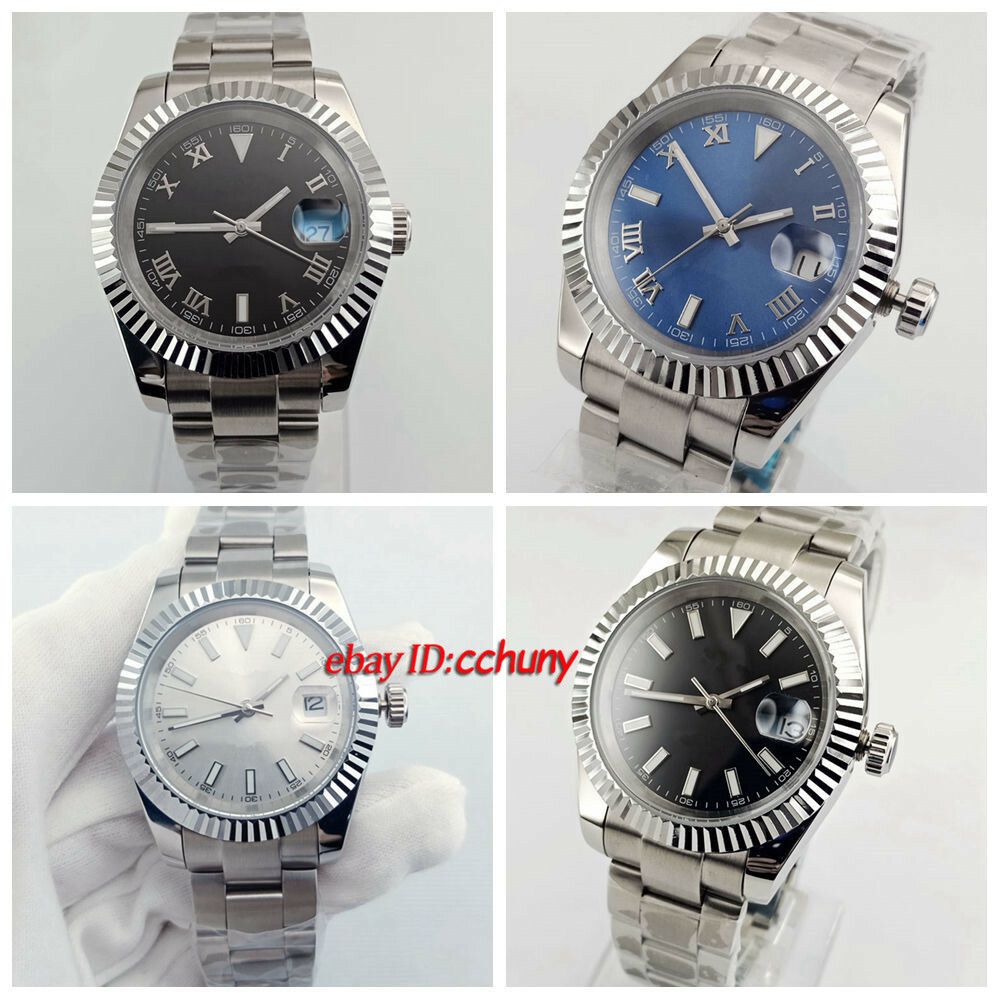 40mm sterile black blue dial date Roman sapphire glass automatic mens watch