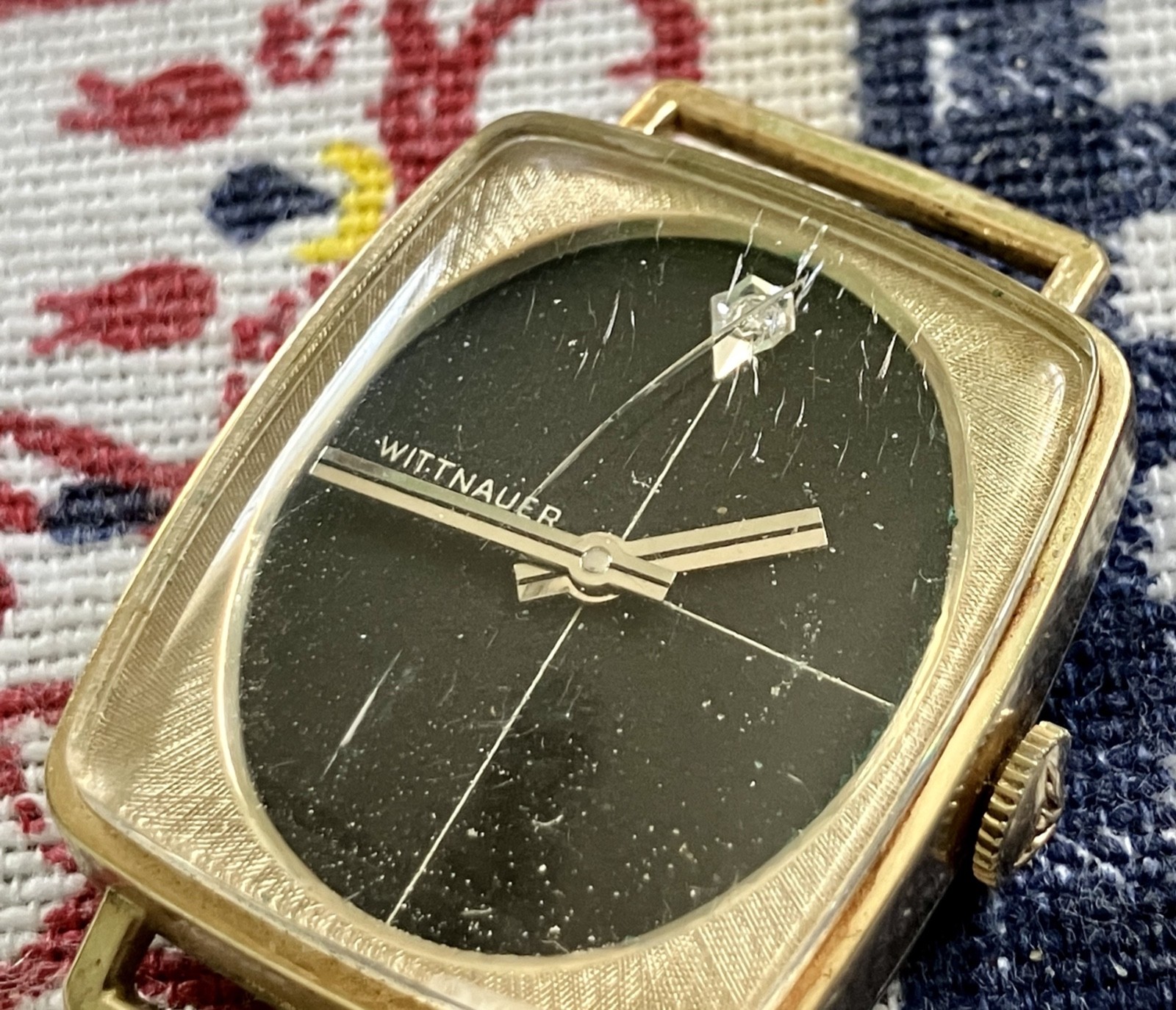 Vintage 70’s Wittnauer Museum Watch Minimalist Unisex Diamond Dial 10K RGP Runs!