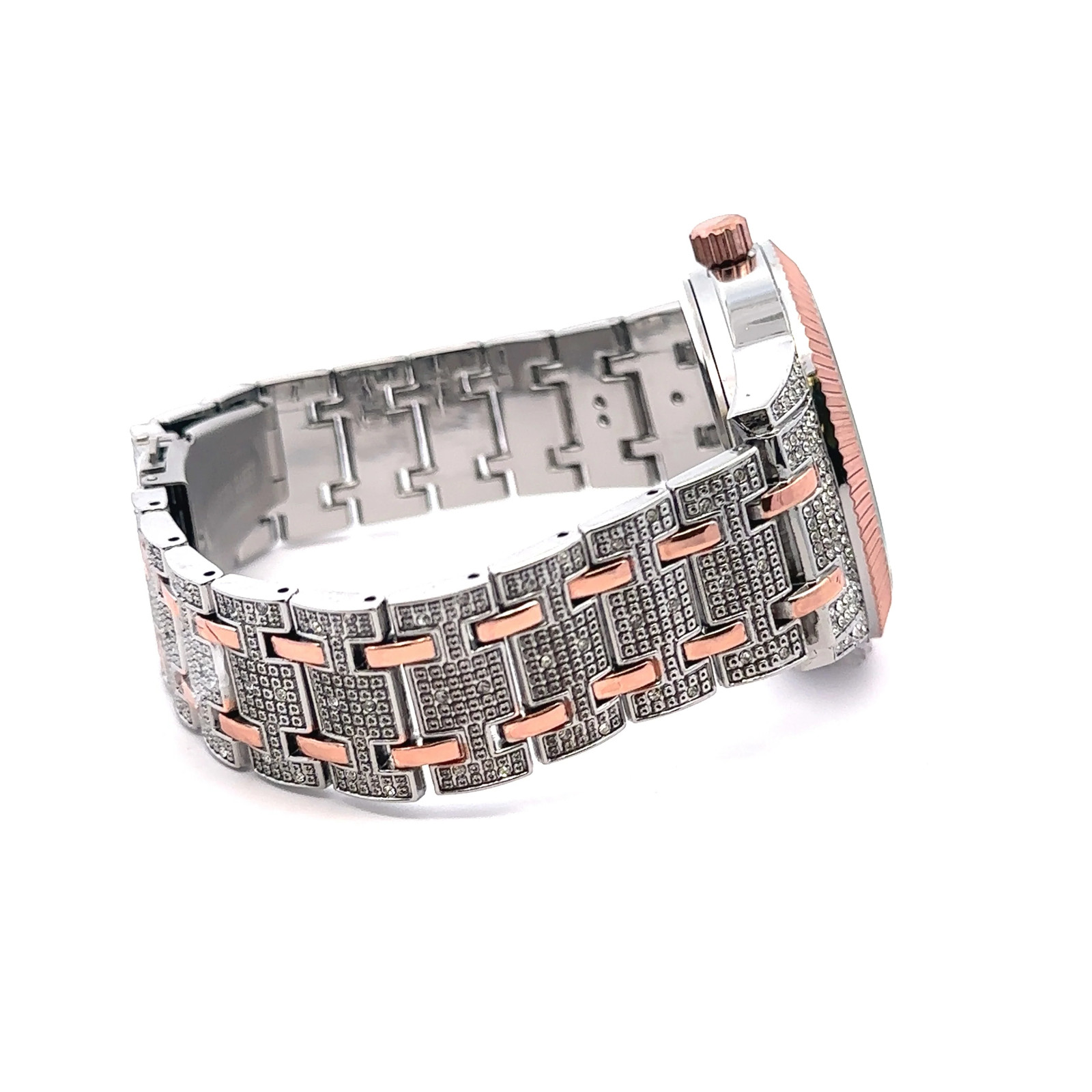 Men’s Rose Gold Iced Out Quartz Watch Two Tone Hip Hop Style 44mm