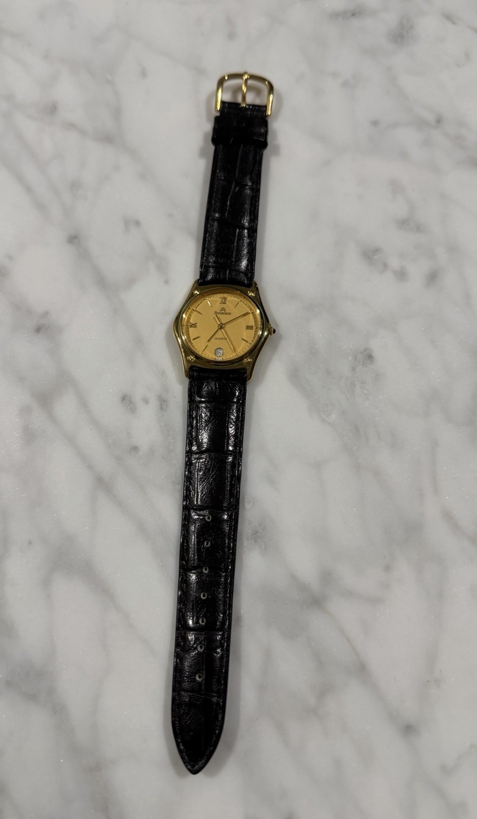 Romanson Round 22K GP Fashion Wrist Watch Leather Band Unisex Adults