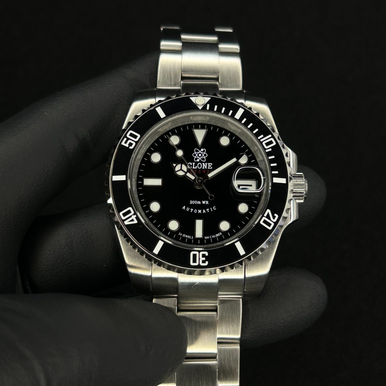CLONE 40mm black submarine dive watch style NH35 automatic movement substyle