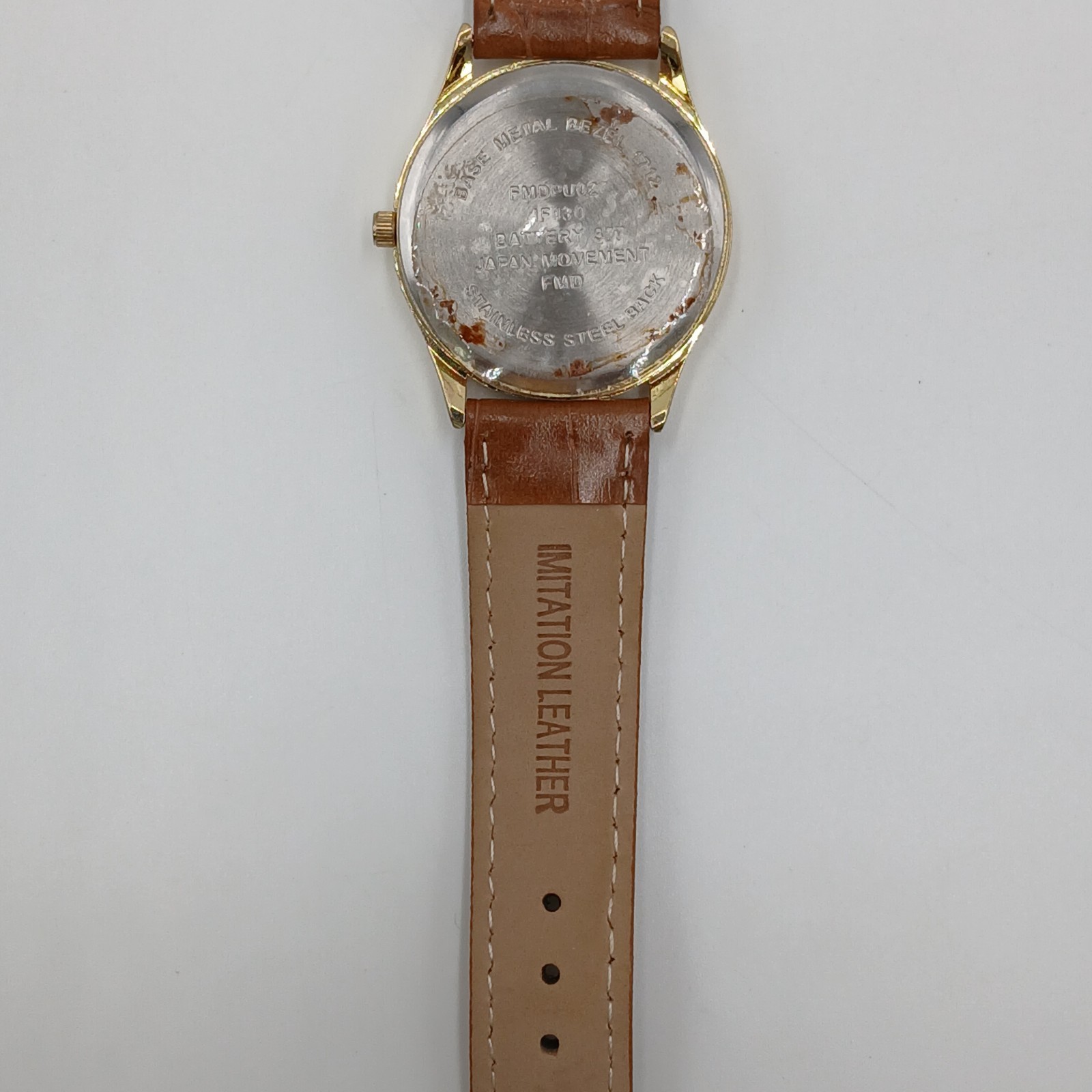 Quartz Watch Unisex Gold Tone Brown Faux Croc Skin upto 8.5in Seconds Hand Japan