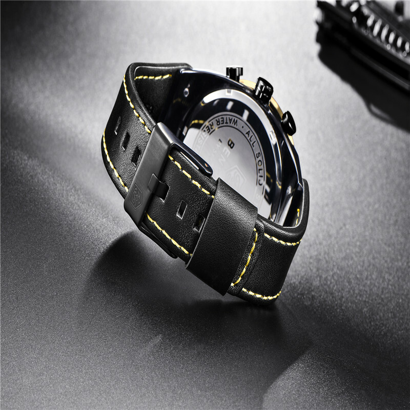 Luxury BENYAR 5141M Men Quartz Watch Chronograph Date Waterproof Rubber Leather