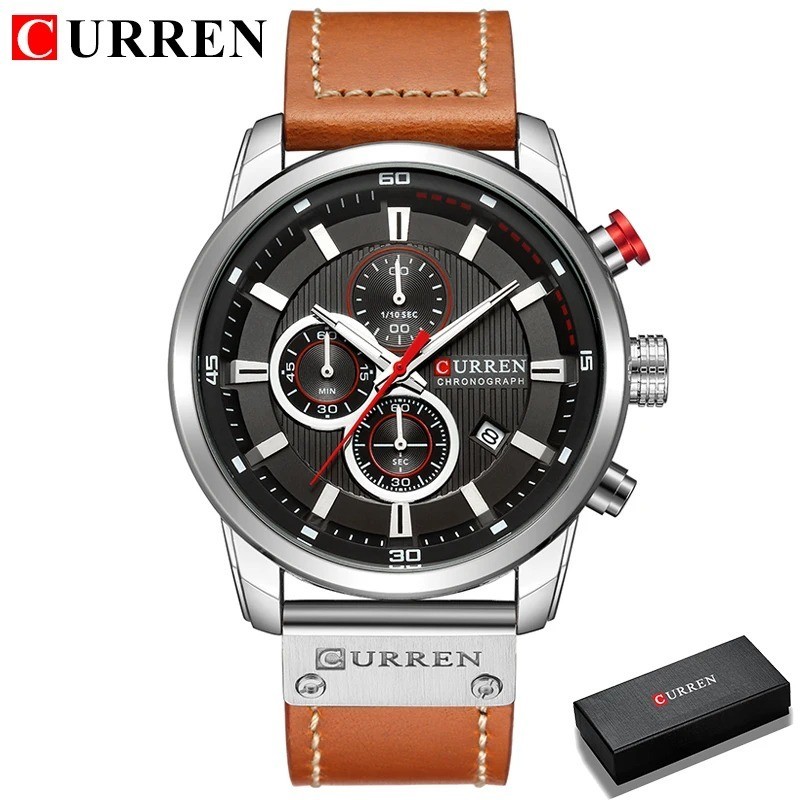 CURREN Men Watches Brand Male Leather Watch Chronograph Date Business Wristwatch
