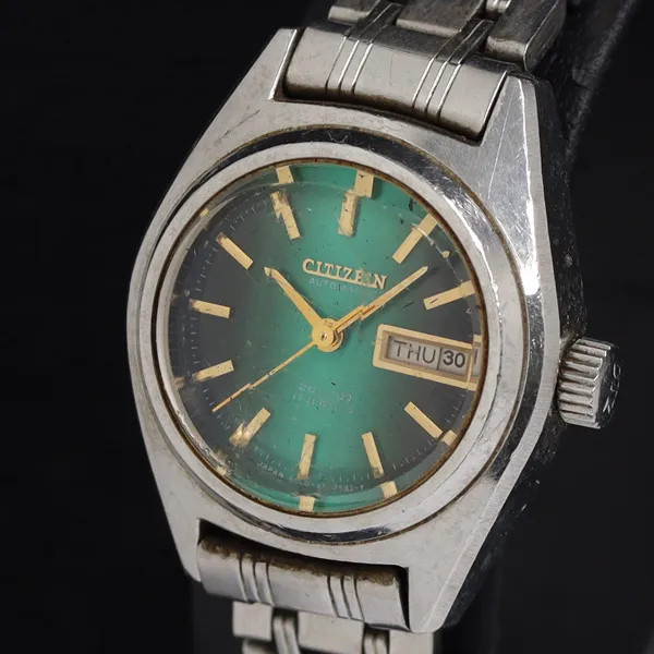 Working Citizen 4-661109 Automatic (AT) Green Dial Day-Date 17 Jewels Cut Glass