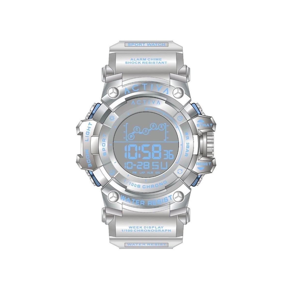 Activa X Invicta Digital Summit Unisex Watch – 50mm. Silver (ACW8082-025)