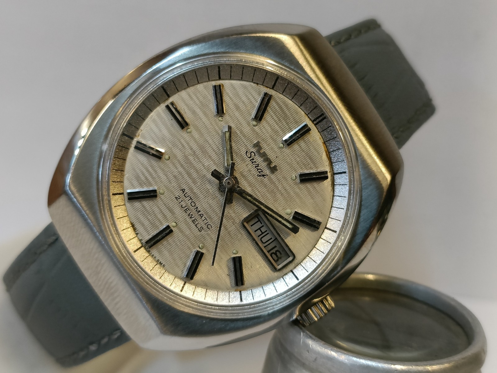 HMT SURAJ 21J AUTOMATIC PATINA SILVER DIAL INDIA MEN’S WORKING CONDITION