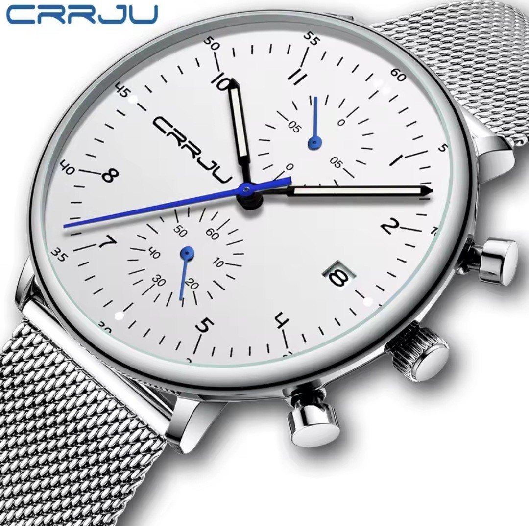 CRRJU Mens Slim Quartz Watch Luxury Stainless steel, Water resistant Wristwatch
