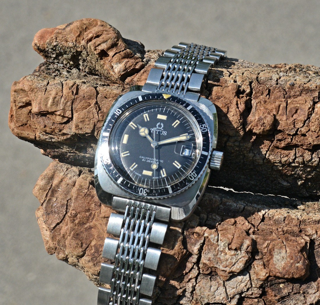 Titus Calypsomatic 8375 Diver Rare 1967-1970 Wrist Watch With Steel Bracelet