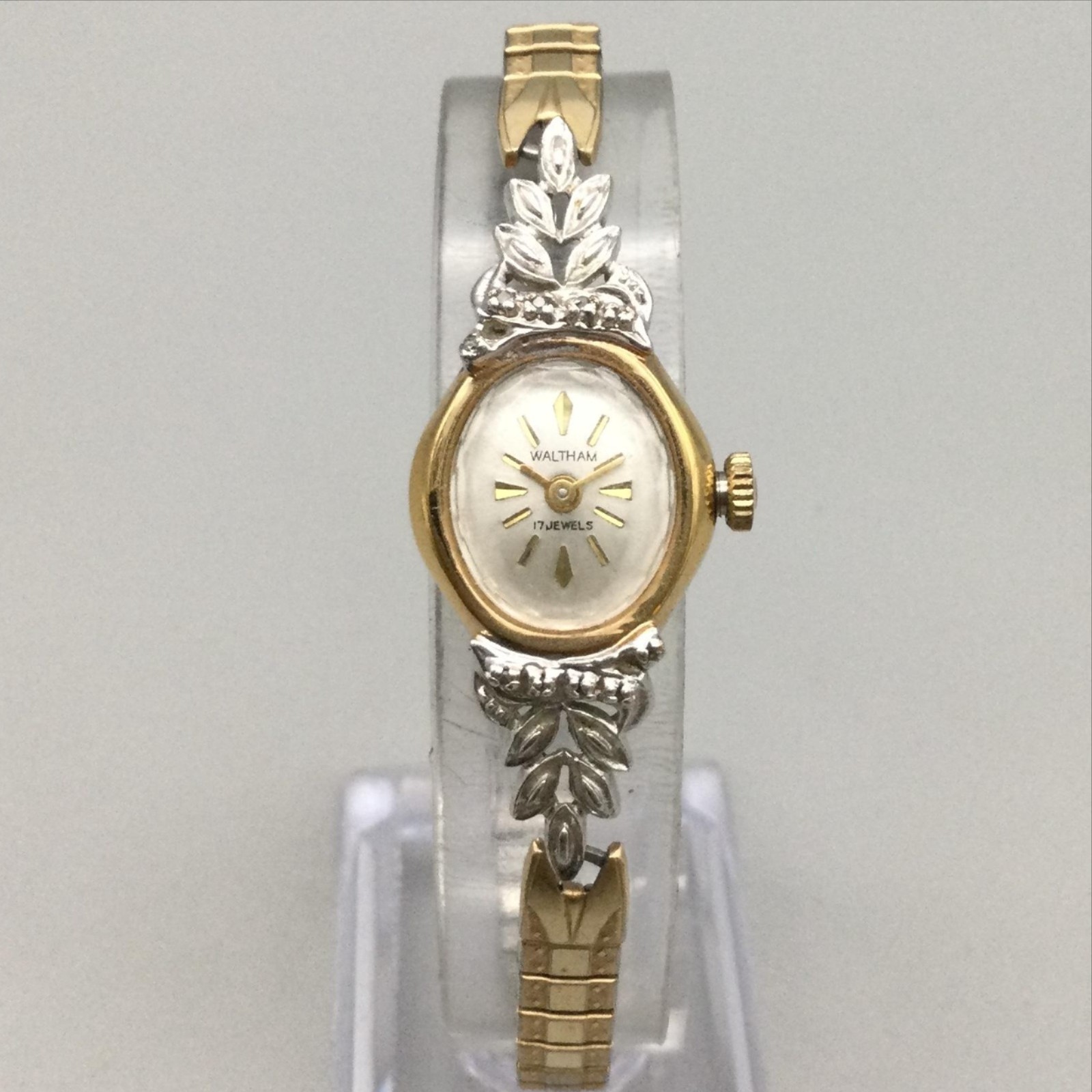 Vintage Waltham 17 Jewels Womens Watch 17mm Cocktail Leaf Stretch Manual Wind
