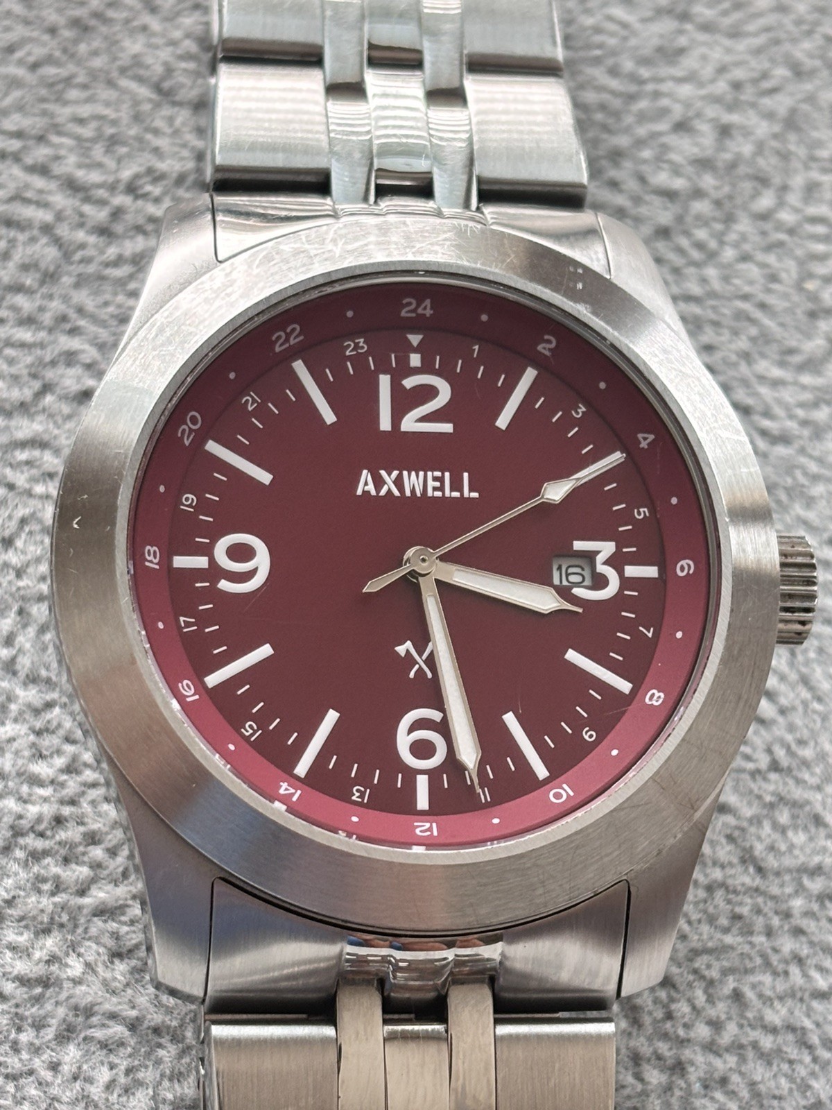 Axwell Marauder Bracelet Watch w/Date, Men’s Quartz Red/Burgundy dial