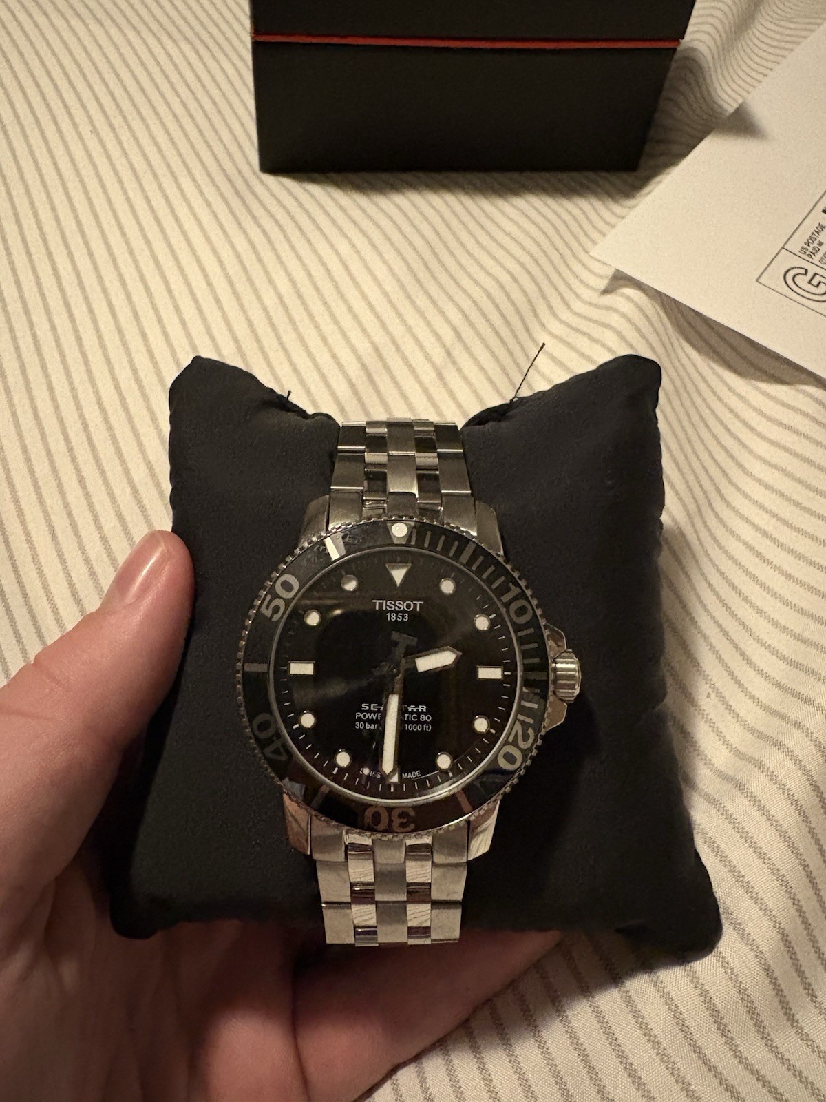 Tissot Seastar Powermatic 80 43mm Black Dial, SS band, never been worn.