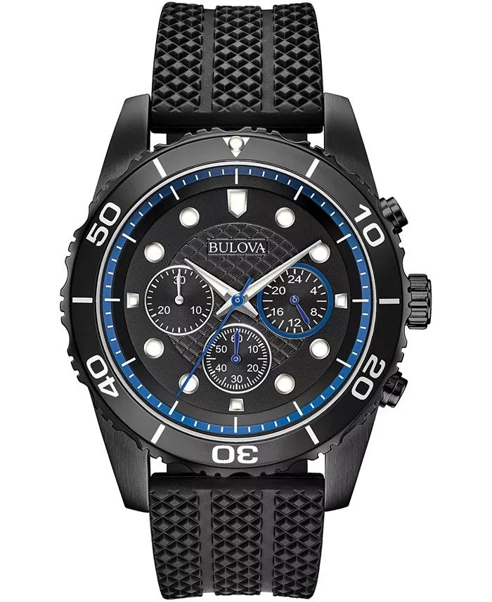 Bulova Men’s Sport Chronograph Quartz Black Watch 43MM 98A211