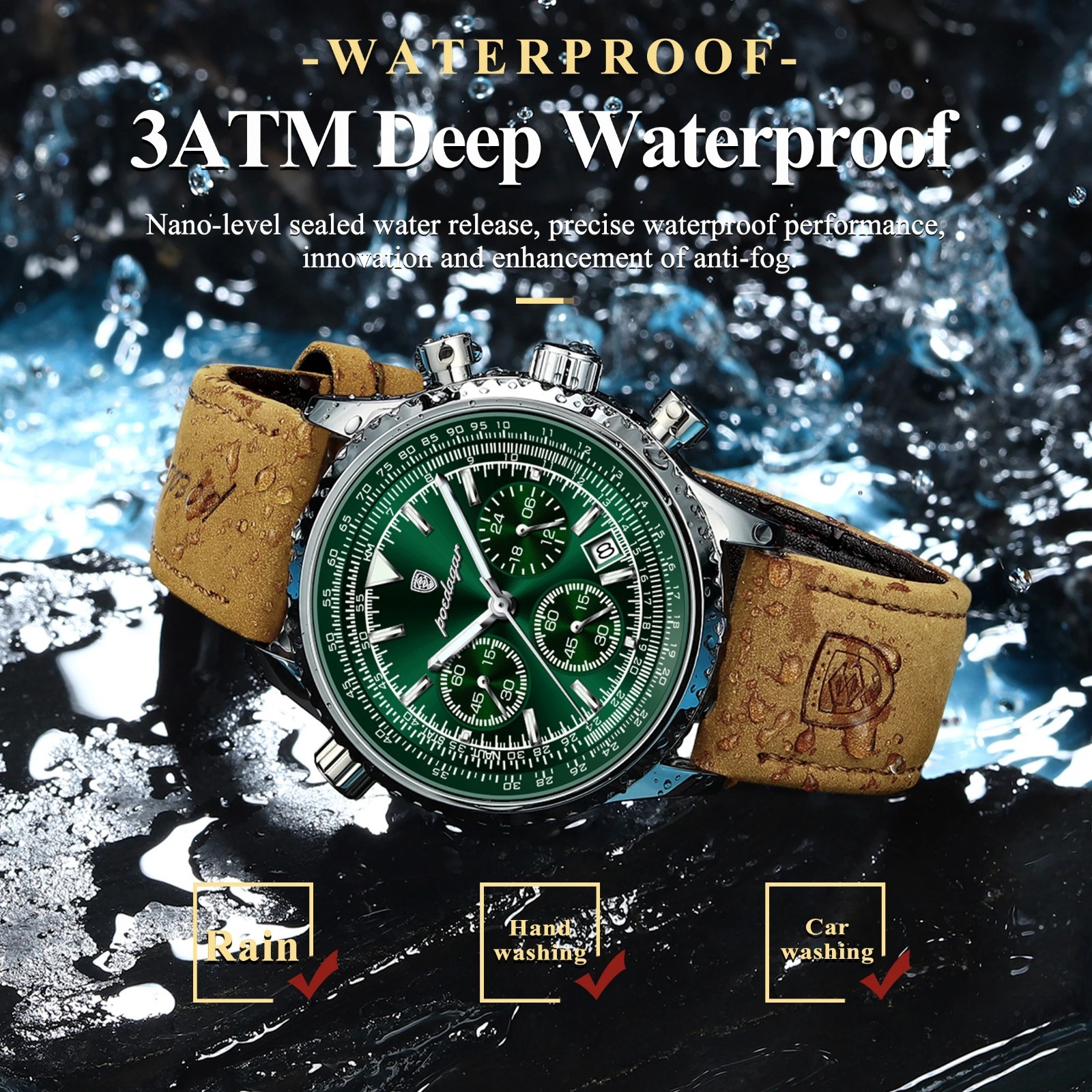 Men Luxury Quartz Watch Waterproof Chronograph Leather Birthday Perfect Gift