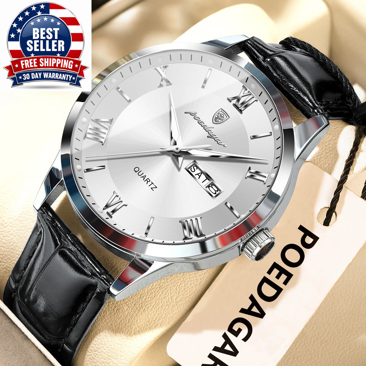 Original Fashion Watch for Man Leather Date Week Quartz Men Watch Waterproof Lum