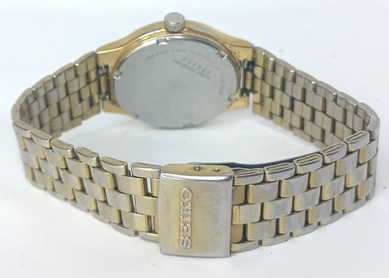 Vtg Men Seiko Sq Watch 5y23-7159 Baton Indexes Steel Bracelet Gold Tone Calenda