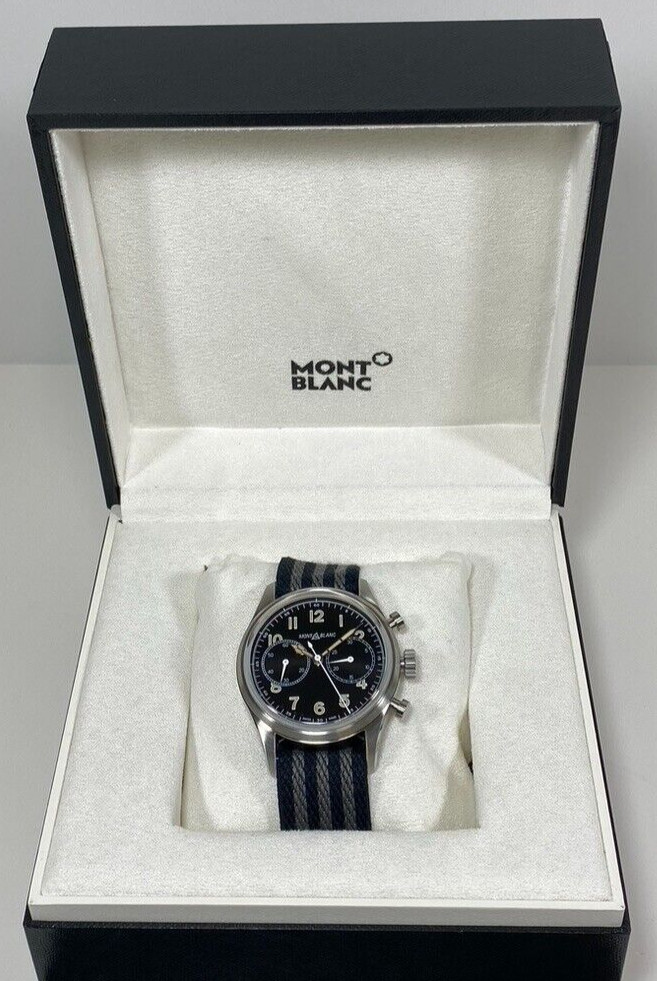 NEW MONTBLANC 1858 STEEL AUTOMATIC CHRONOGRAPH BLACK DIAL #117835 ~ $4,600