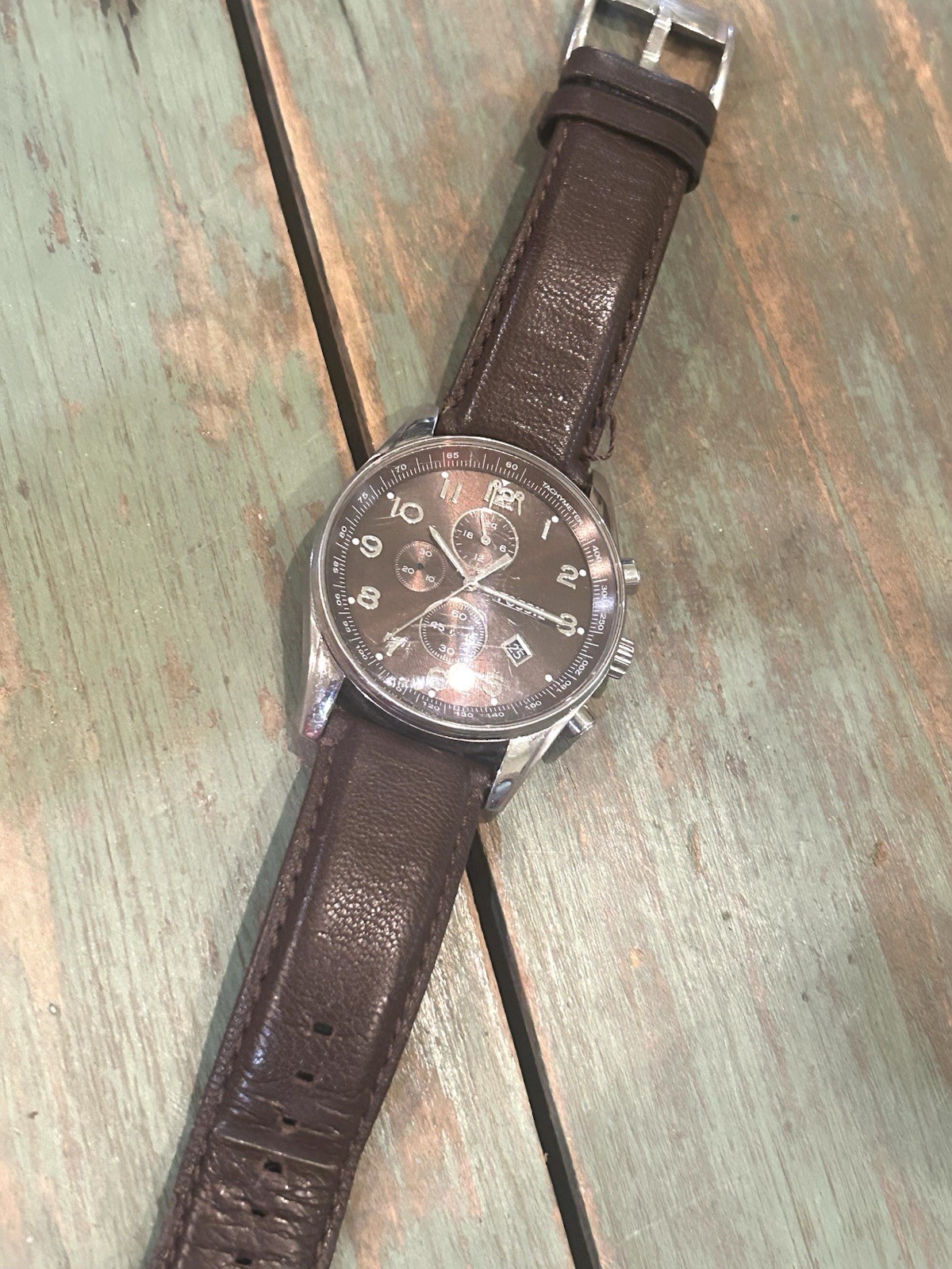 Fossil Men’s Dark Brown Leather Band Analog Watch FS 4762 W/new Battery