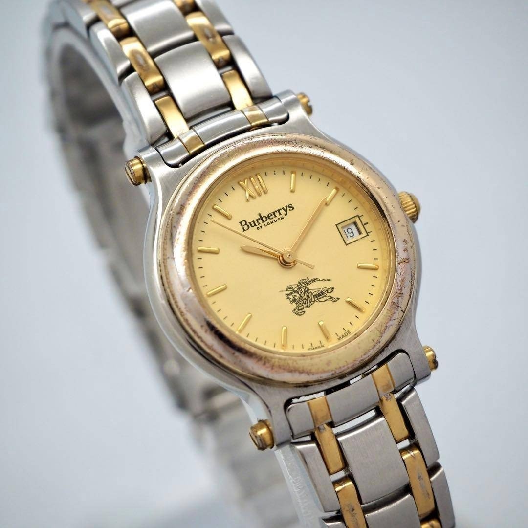 94 Working BURBERRY Watch Women’s Date Gold Silver Combo